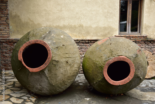 Barrels for wine production in an old, traditional way.