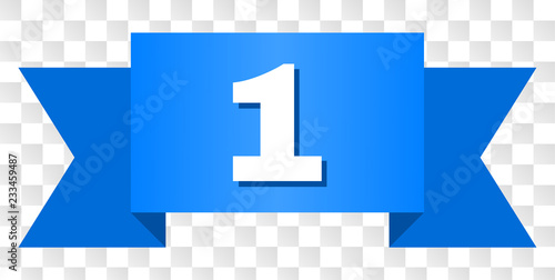 1 text on a ribbon. Designed with white caption and blue tape. Vector banner with 1 tag on a transparent background.
