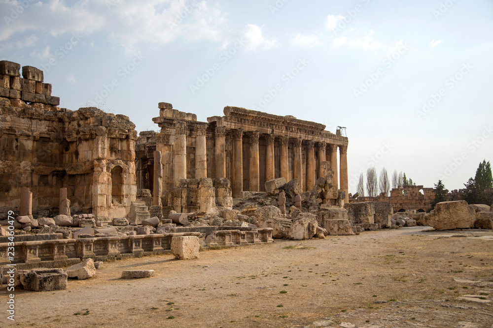 Ruins of Bacchus temple of ancient Heliopolis. Baalbek, Bekaa Valley, Lebanon.