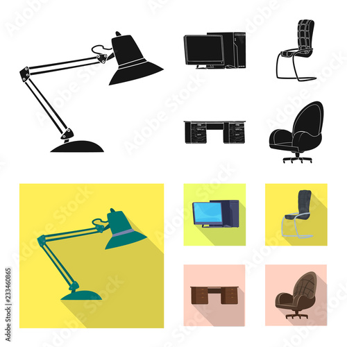 Vector illustration of furniture and work symbol. Collection of furniture and home stock symbol for web.