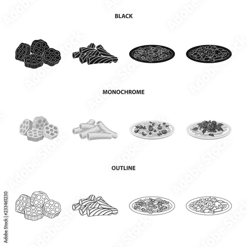 Vector design of pasta and carbohydrate sign. Collection of pasta and macaroni stock vector illustration.