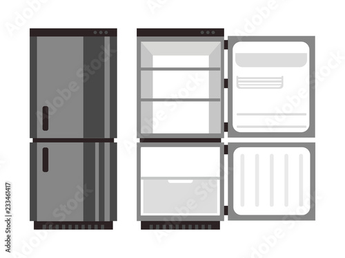 Open and closed fridge without food vector isolated on white background illustration