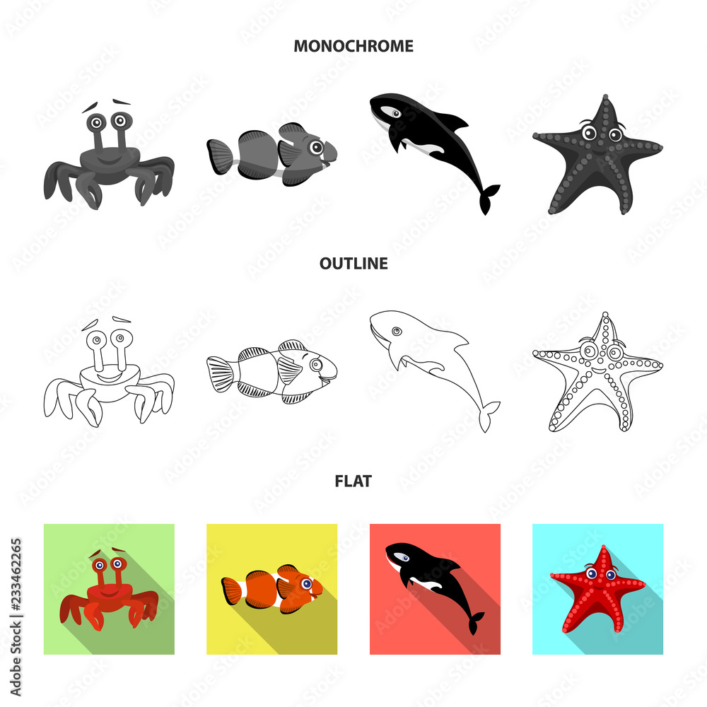 Obraz premium Isolated object of sea and animal logo. Collection of sea and marine stock symbol for web.