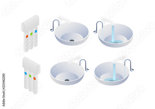 Water filter, sink with closed tap