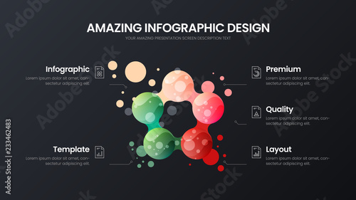 Premium quality 5 option marketing analytics presentation vector illustration template. Creative business data visualization design layout. Amazing colorful fresh organic statistics infographic report