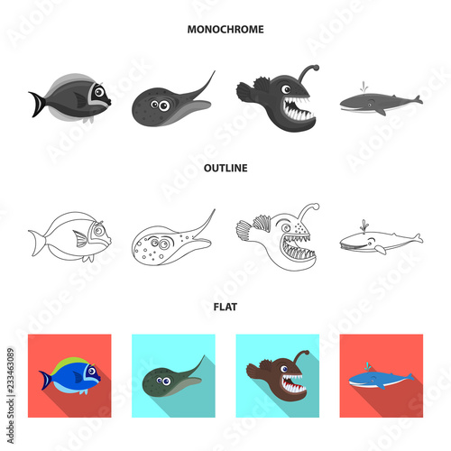 Vector design of sea and animal symbol. Set of sea and marine stock symbol for web.