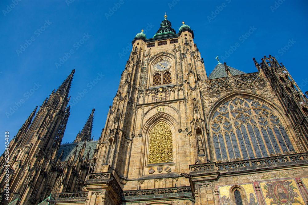 Fototapeta premium Gothic towers of St. Vitus's cathedral, Prague, Czech Republic