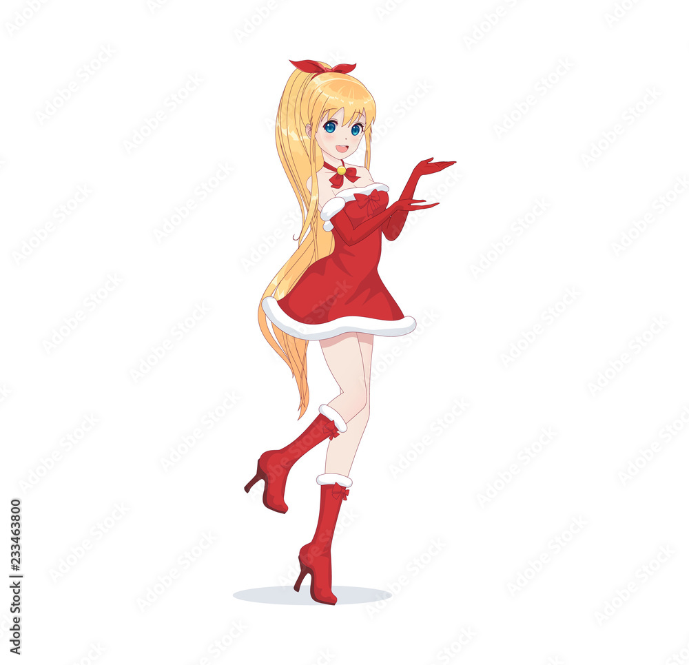 Anime manga girl dressed in Santa Claus costume Anime manga girl dressed in Santa Claus costume