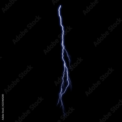 Isolated violet thunderstorm on the black background, lighting effect for photos and artworks.Overlay for photos.