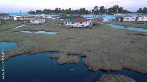 Aerial view of Tourlida in Mesologgi Greece. View of Pelades houses on piles inside the lagoon island. photo