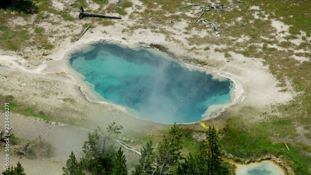 Aerial view geothermal hot springs Yellowstone Park USA Aerial view geothermal hot springs Yellowstone Park USA