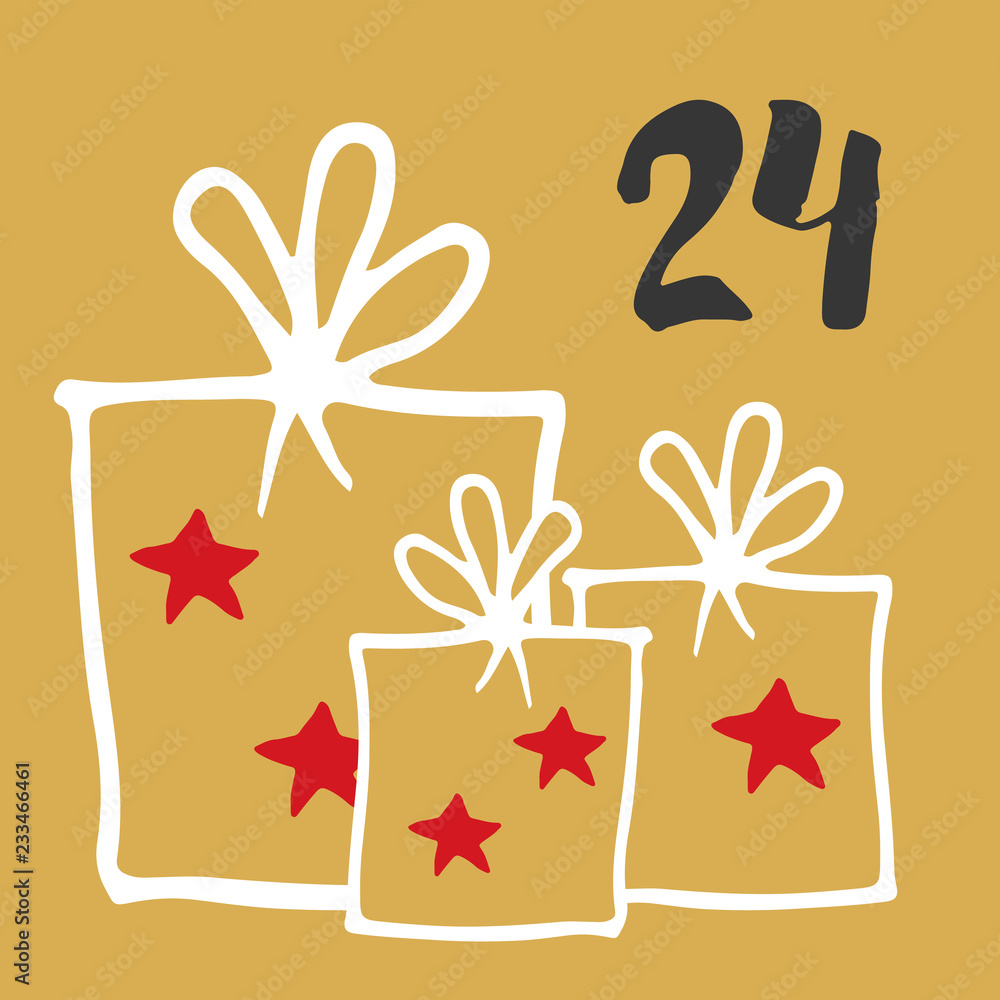 Christmas advent calendar. Hand drawn elements and numbers. Winter holidays calendar card design, Vector illustration Christmas advent calendar. Hand drawn elements and numbers. Winter holidays calendar card design, Vector illustration