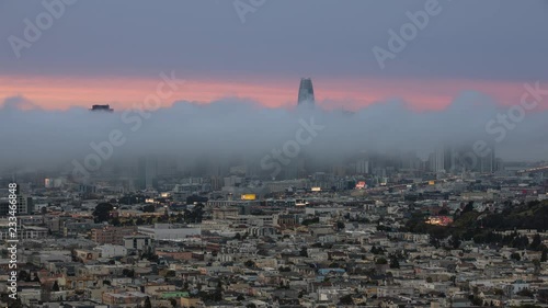 Timelapse San Francisco Downtown Fog Rolling Sunset Dusk