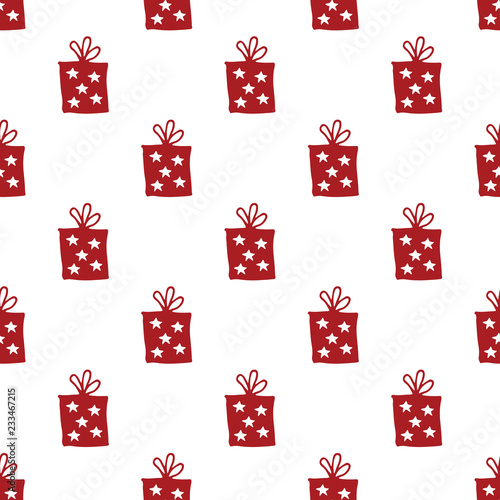 Gift Seamless Pattern, hand drawn gift boxes doodles background, Vector Illustration