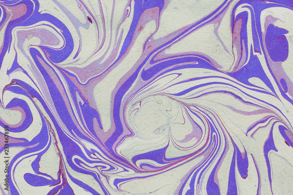 Colorful marble ink paper textures on white background. Chaotic abstract organic design. 