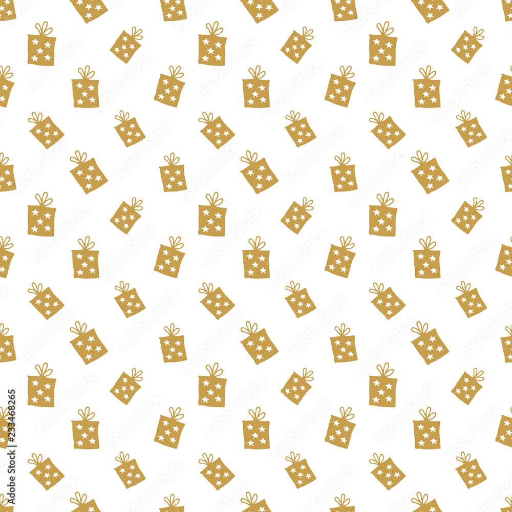 Obraz premium Gift Seamless Pattern, hand drawn gift boxes doodles background, Vector Illustration