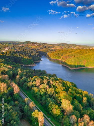 Solinskie lake in Bieszczady mountains in sunrise light