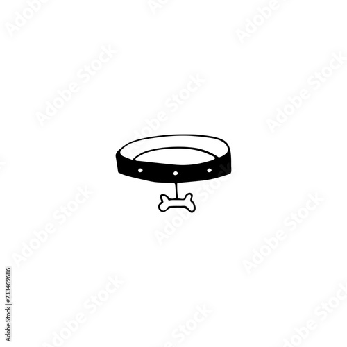 Vector hand drawn icon, collar with bone. Logo element for pets related business.