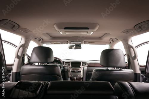 Modern car interior. View from back.