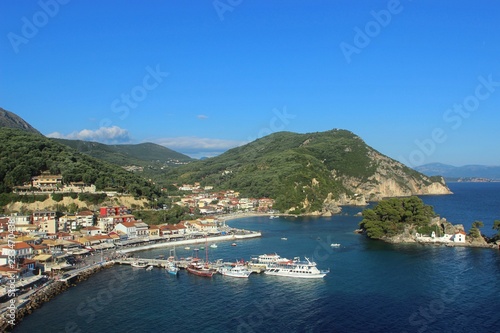 View from the hill of the traditional village of Parga in Preveza, Greece