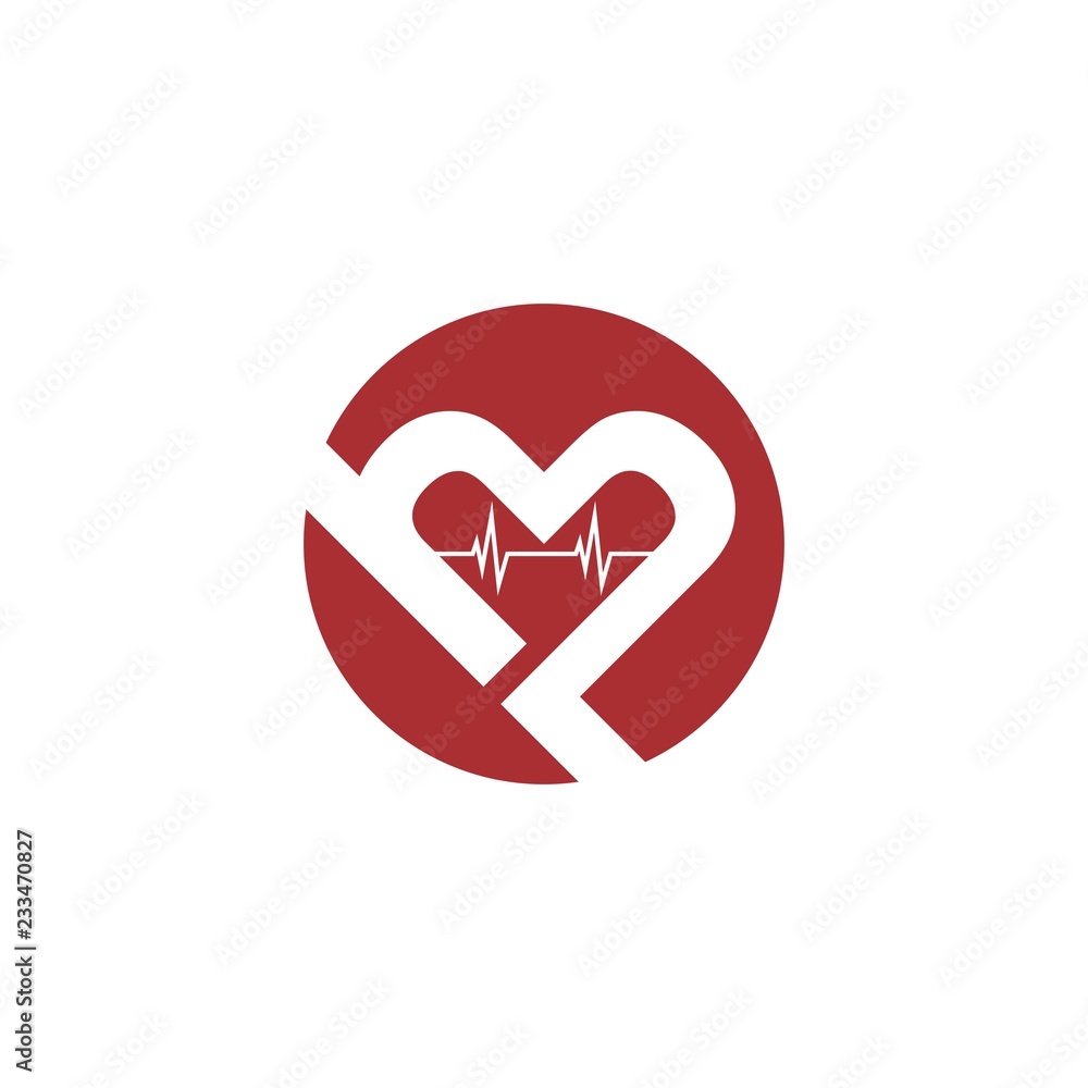 H P Initial Letter with Heart Pulse Logo Vector H P Initial Letter with Heart Pulse Logo Vector