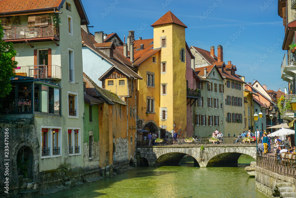 Colorful buildings and Annecy channel