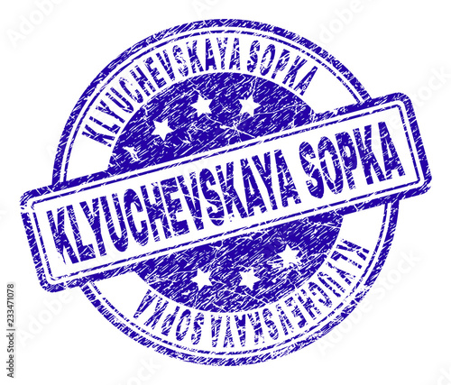KLYUCHEVSKAYA SOPKA stamp seal watermark with grunge texture. Designed with rounded rectangles and circles. Blue vector rubber print of KLYUCHEVSKAYA SOPKA caption with grunge texture.