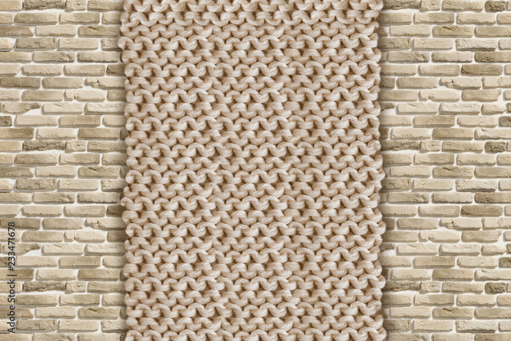 3d wallpaper, knit-effect texture wallpaper on brickwork background. This  yarn-texture wallpaper offers a soft touch into the home and makes for a  unique wall for a bedroom or lounge area. Stock Illustration |