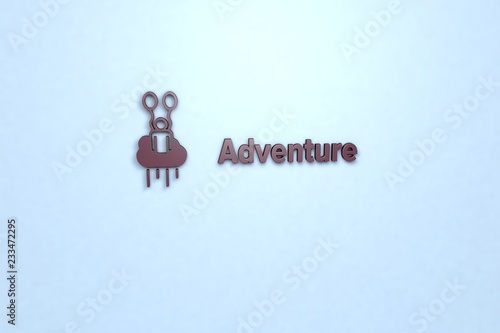 Illustration of Adventure with brown text on blue background