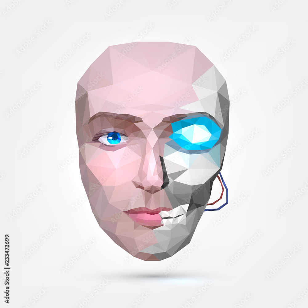 half human face and skull, cyborg, android Stock Vector | Adobe Stock