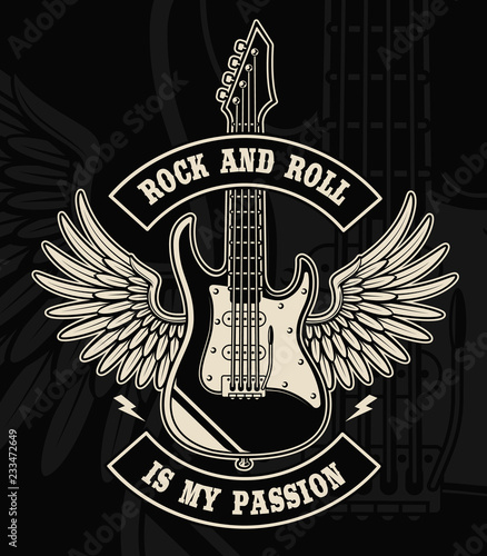 Rock and roll guitar with wings illustration