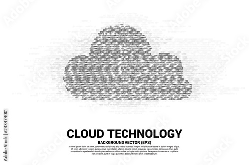 Vector software cloud  with one and zero digit matrix style. Concept for cloud technology computing.