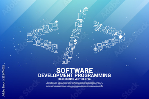 Vector software development programming tag  with  functional utility icon. Concept for Programming language technology and coding.