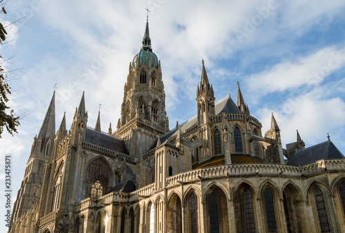 Cathedral of Our Lady of Bayeux,in a blue sky on a sunny summer day. Calvados department of Normandy, France.