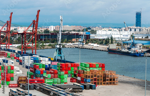 Port of Seville on the Guadalquivir river in Spain