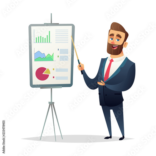 Businessman shows a financial report. The manager makes a presentation. modern flat design.