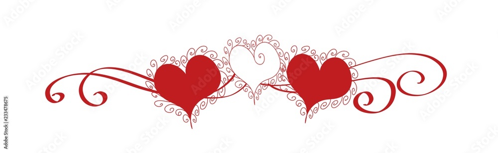 Valentine Love Hearts Wide panorama horizontal header  ribbons bokeh glitter on Red Pink and purple  white backgrounds 