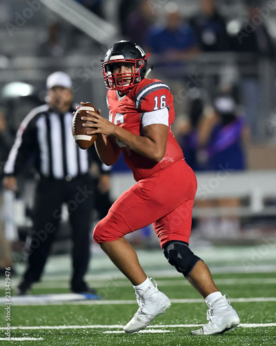Fotografie Football Quarterback making plays during a football game