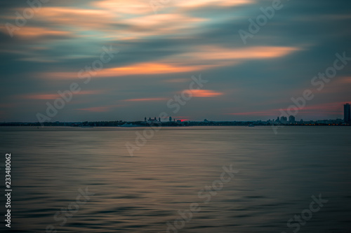 New York, manhattan water, sunset 