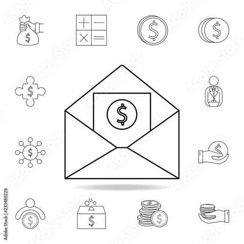 envelope with money icon. Outline set of banking icons. Premium quality graphic design icon. One of the collection icons for websites, web design, mobile app