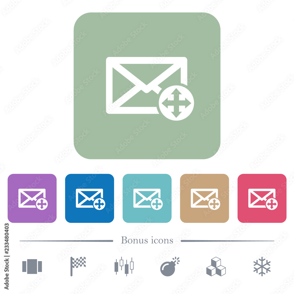 Move mail flat icons on color rounded square backgrounds Move mail flat icons on color rounded square backgrounds