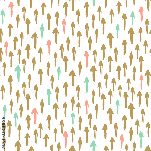 Vintage hand drawn doodle seamless pattern with pink  blue and gold  arrows.
