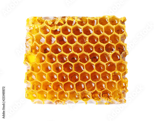 Fresh honeycomb on white background, top view
