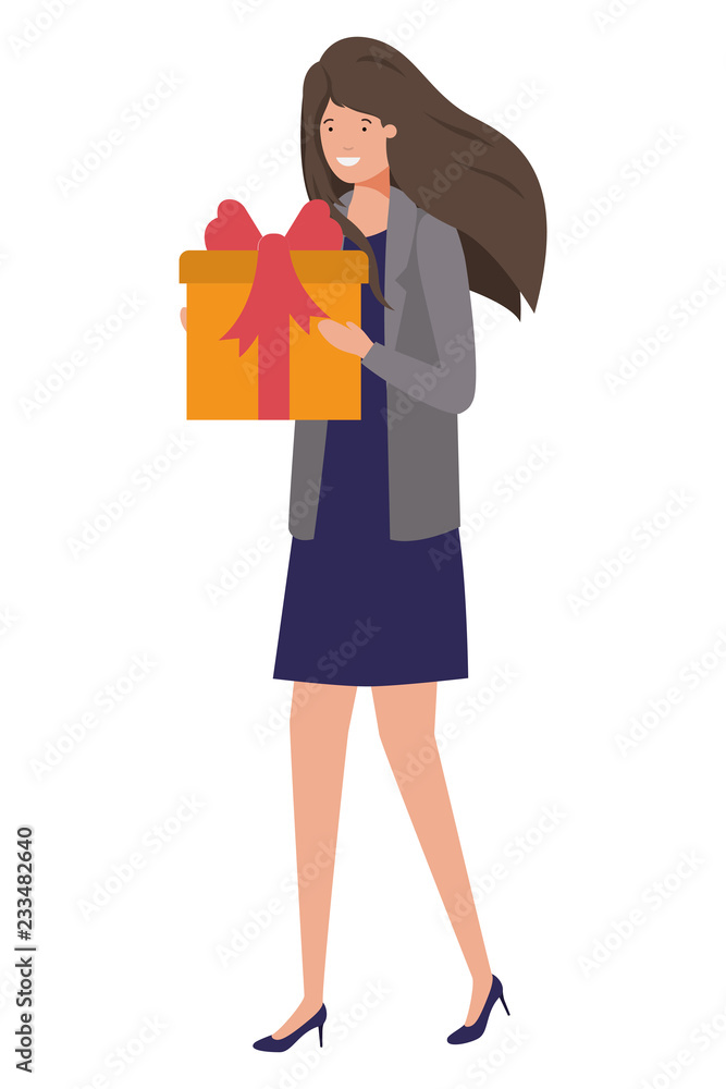 young woman with gift box avatar character young woman with gift box avatar character