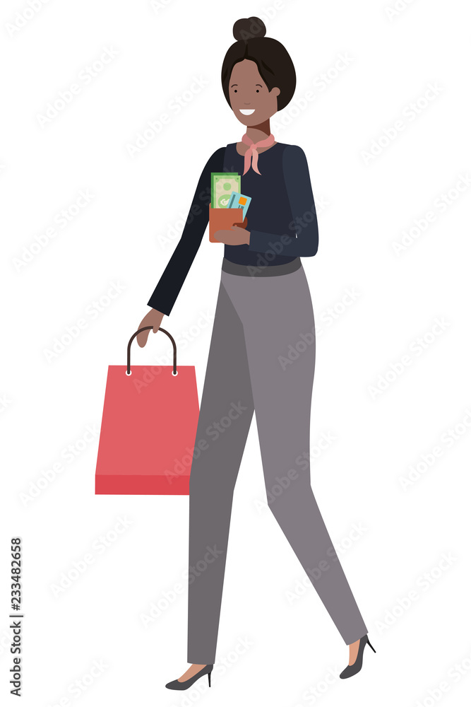 young woman with shopping bag avatar character young woman with shopping bag avatar character