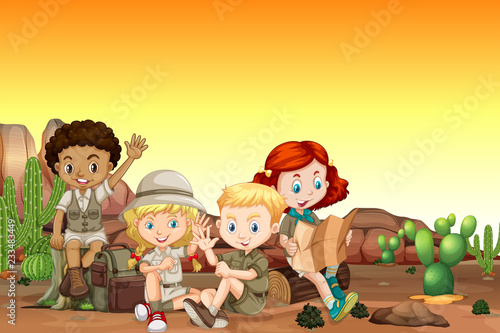 Boy and girl scout at desert