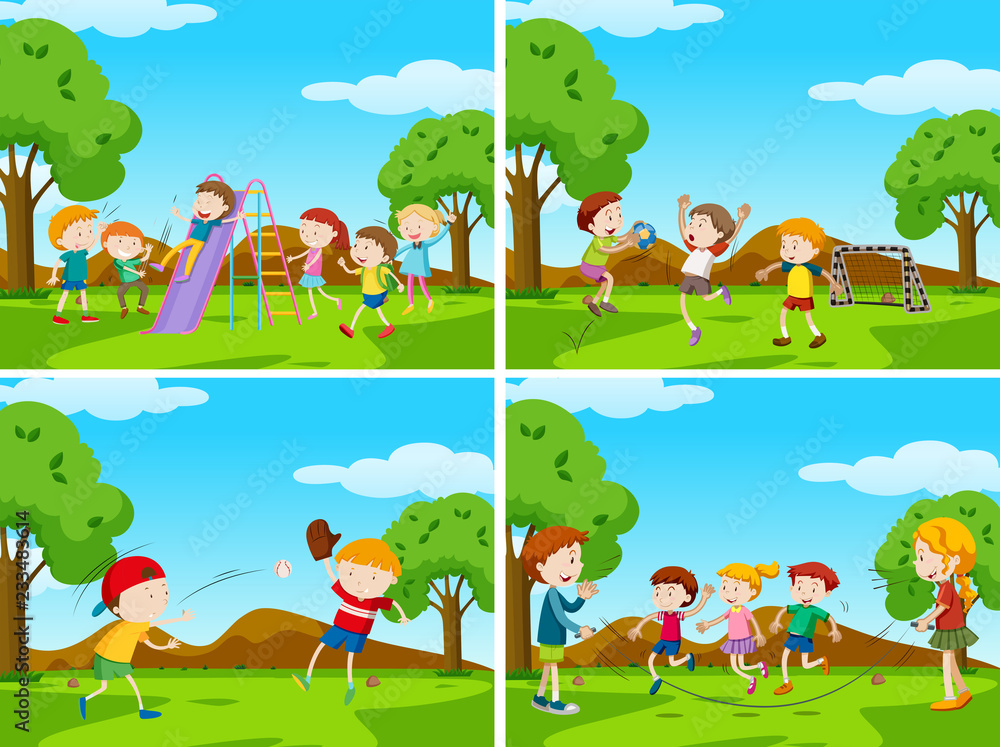 Group of kids playing in playground Stock Vector | Adobe Stock