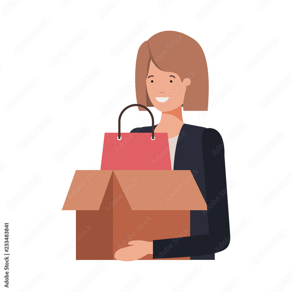 young woman with cardboard box avatar character young woman with cardboard box avatar character