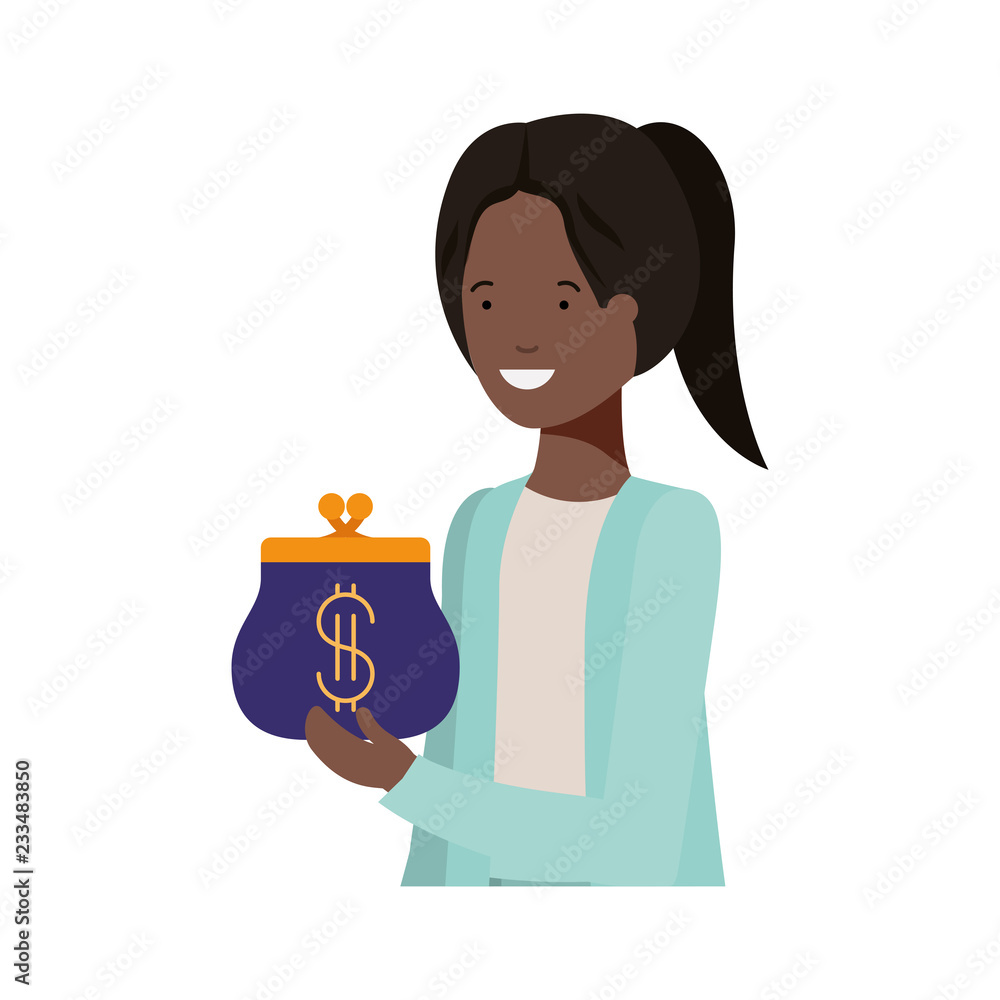 young woman with coin purse avatar character young woman with coin purse avatar character