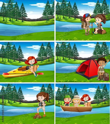 Camping kids in the nature